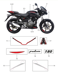Обтічник піддону картера права сторона EBONY BLACK+RED DECAL Bajaj Pulsar 180 52DJ1802 фото