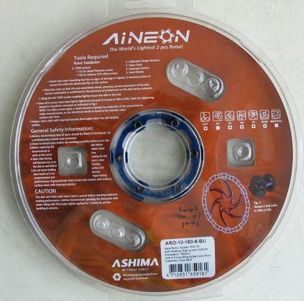 Ротор тормозной Ashima AiNeon 160mm [Blue] ARO-10-160-6-BU фото